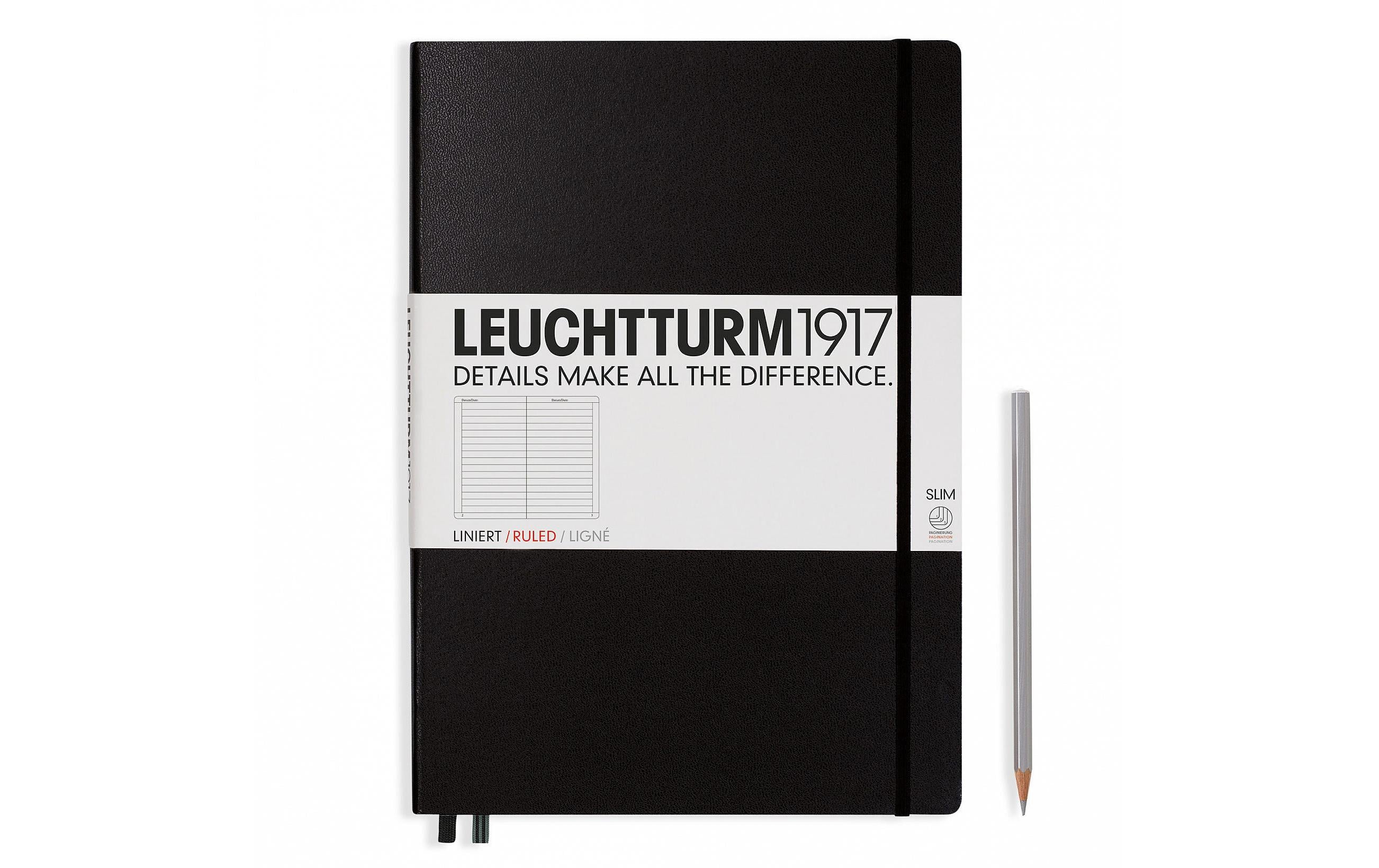 Leuchtturm Notizbuch Master Slim A4 liniert schwarz, 121 Seiten