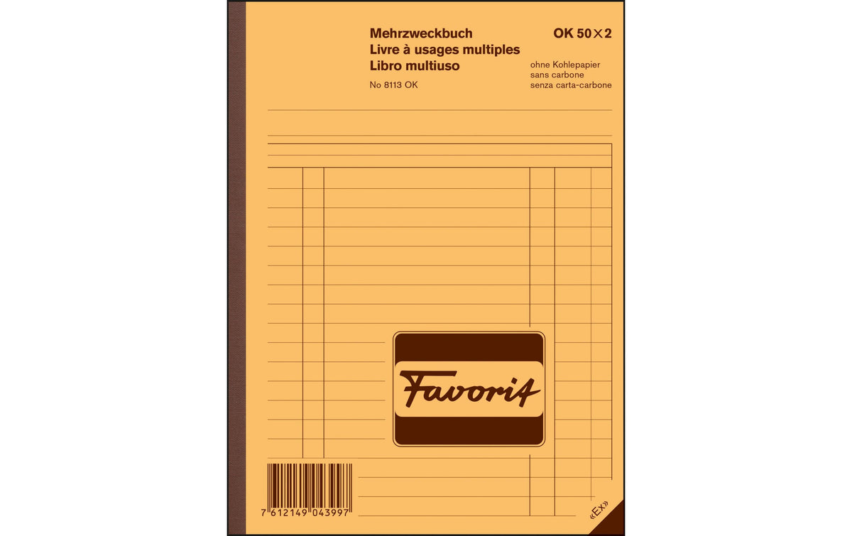 Favorit Mehrzweckbuch 50x2 Blatt blau/weiss, D/F/I, 156x210mm