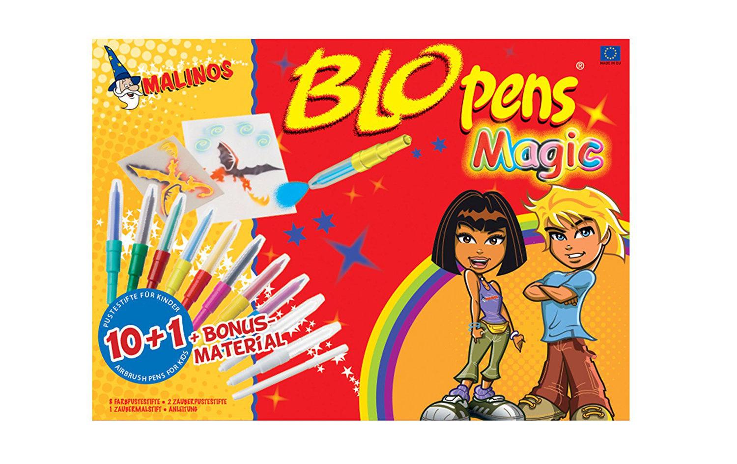 Malinos Blopens Airbrush-Stifte 10 Blopens, 1 Zauberstift, 6 Schablonen