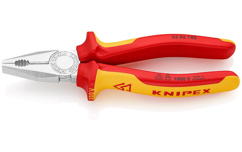 Kombizange verchromt VDE-geprüft 180 mm isoliert mit Mehrkomponenten-Hüllen