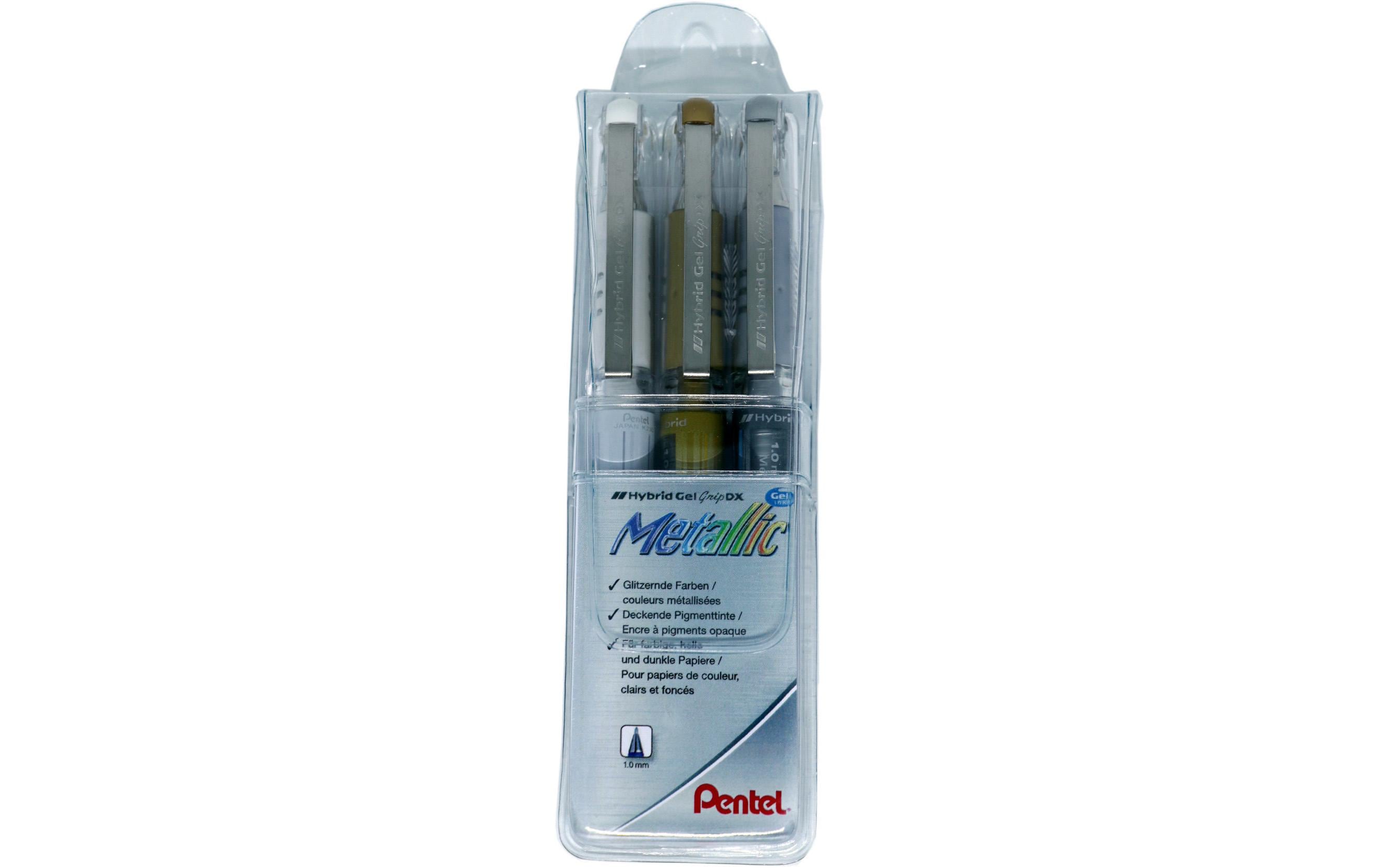 Pentel Hybrid Roller Gel Grip DX Metallic 3er Set