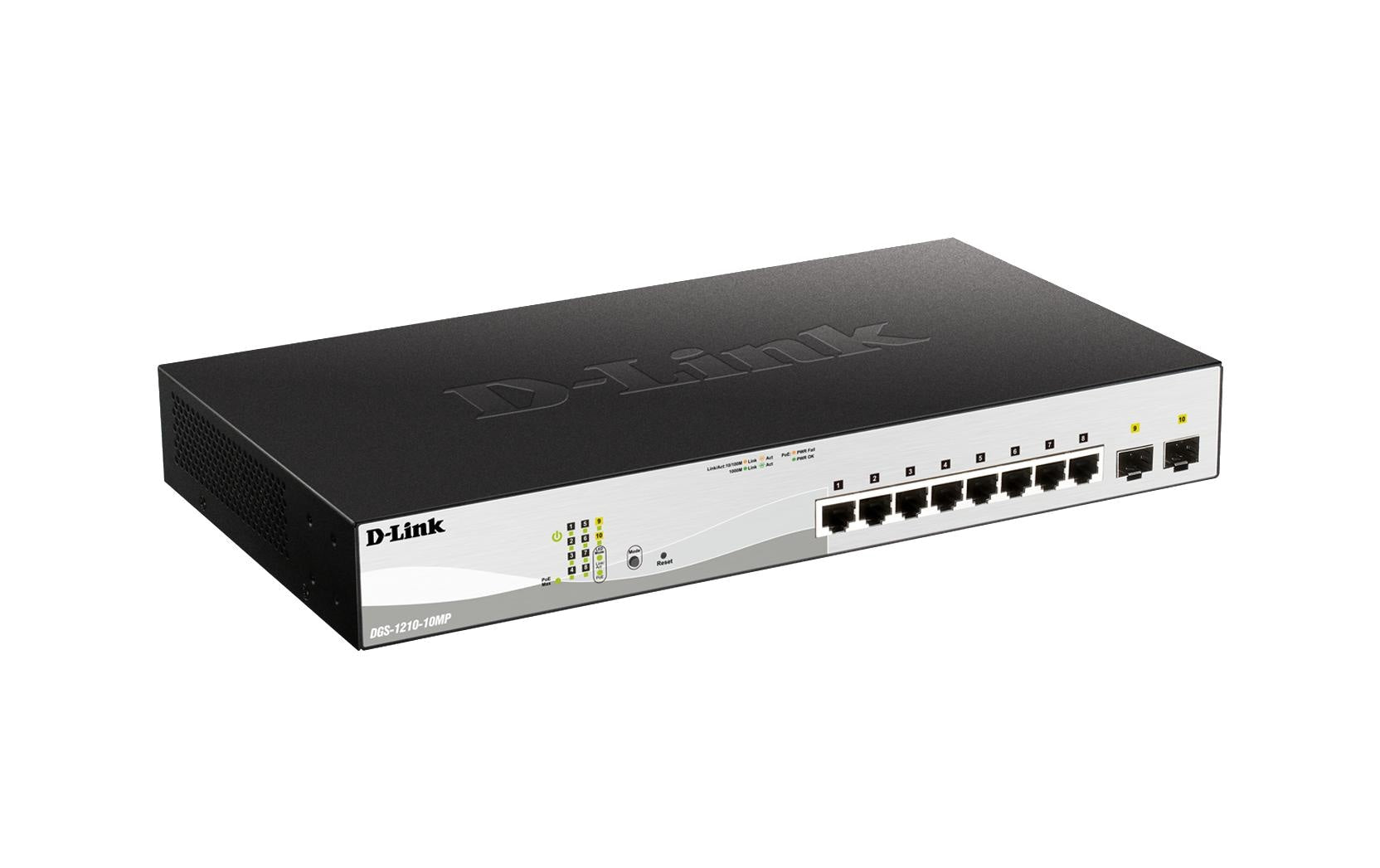 D-Link DGS-1210-10MP/E:10Port SmartSwitch 1Gbps, IGMP, 256xVLAN, QoS, Lüfterlos