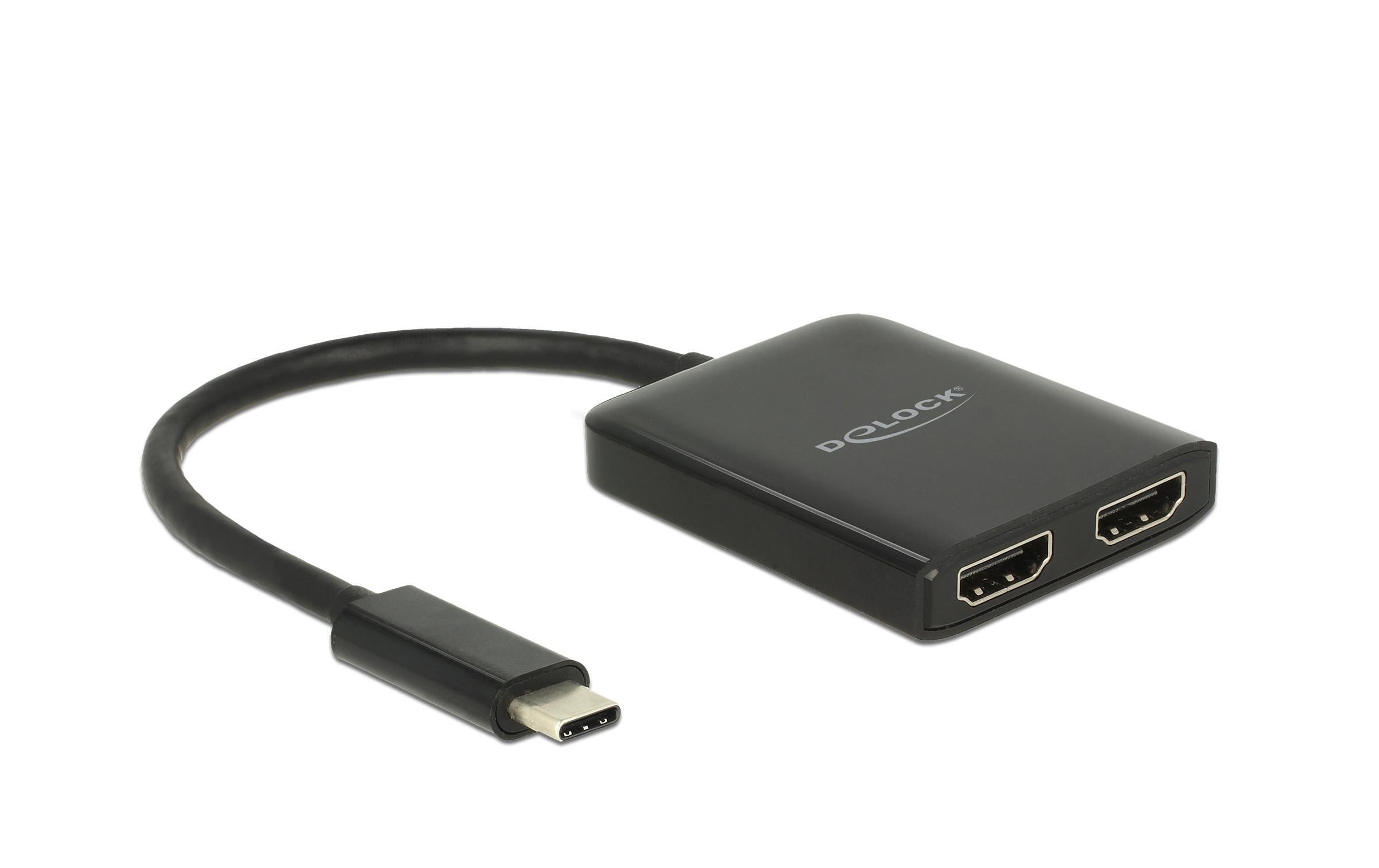 Monitor Splitter USB Typ-C  zu 2X HDMI 4K bis 30Hz, schwarz, DP Alternate Mode