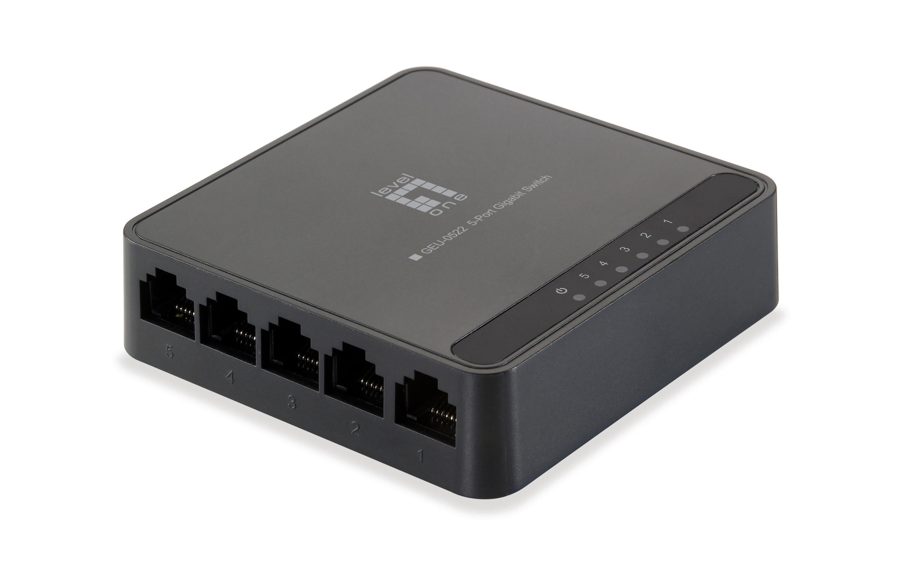 LevelOne GEU-0522: 5-Port-Gigabit-Switch 1000Mbps, externes Netzteil