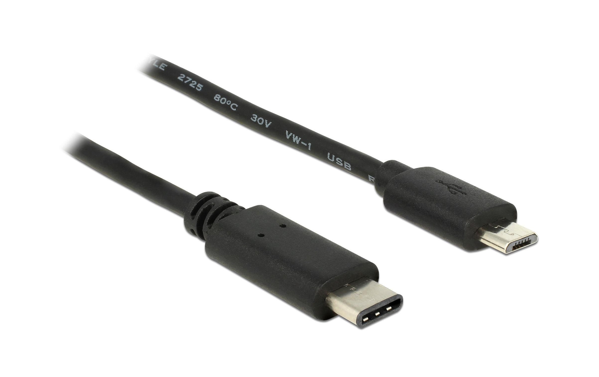 USB2.0-Kabel TypC - MicroB: 50cm, schwarz max. 480Mbps, Typ-C