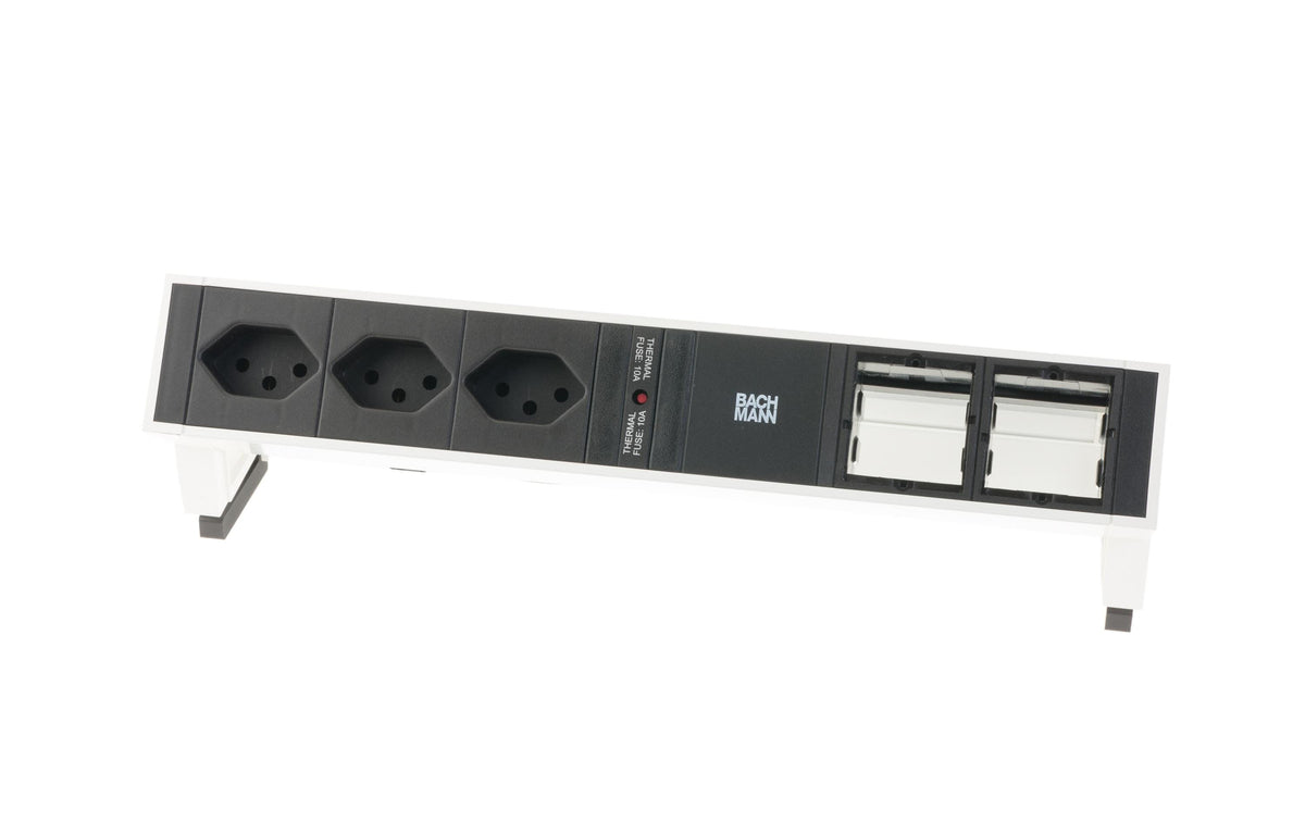 Steckdosenleiste DESK 2, 3xT13, 2xCustom, w 2xAbdeckung leer, GST18 Stromein-& ausgang