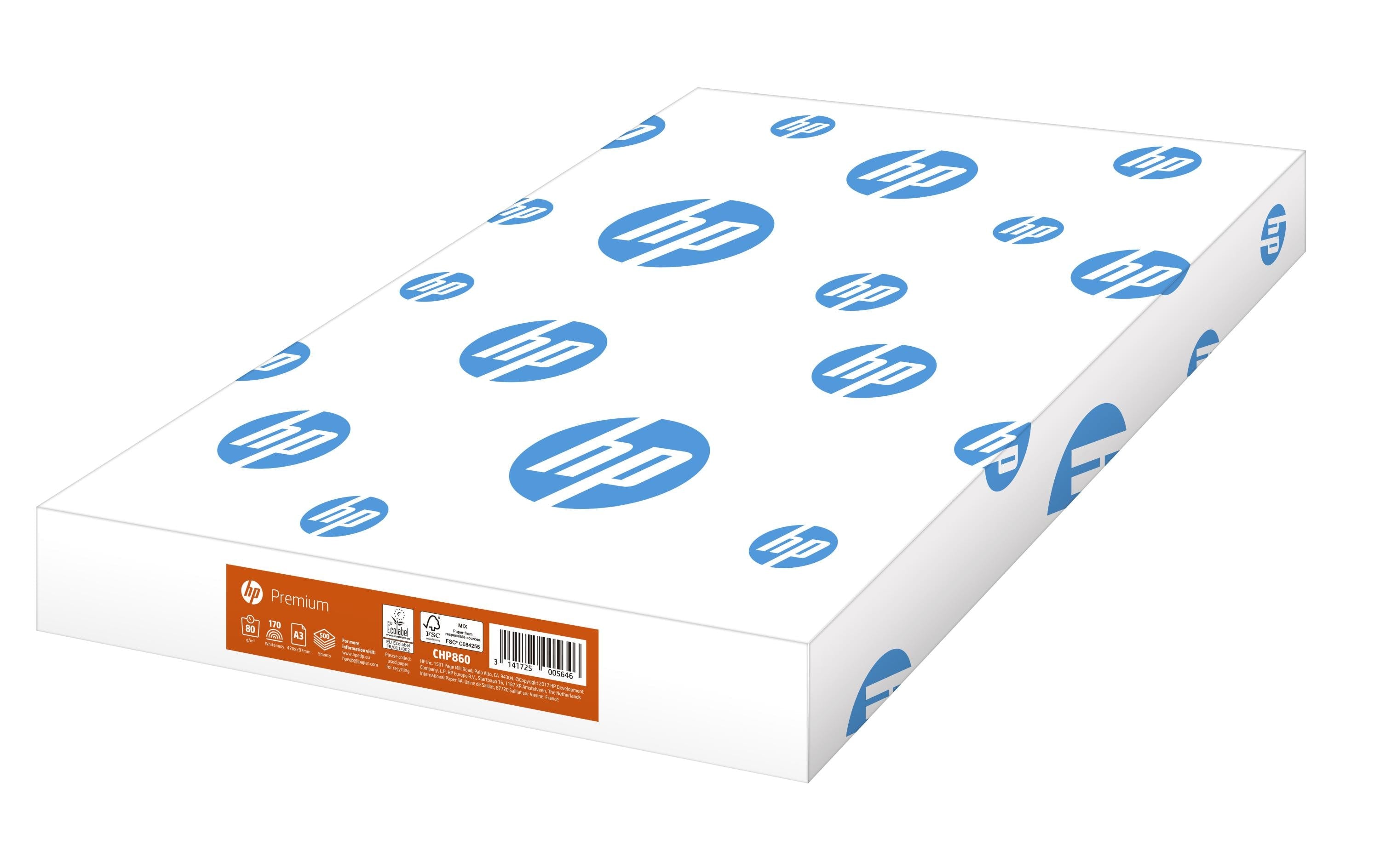 HP Premium Papier A3, 500 Blatt 80g/m2 für Laser Jet und Inkjet Drucker
