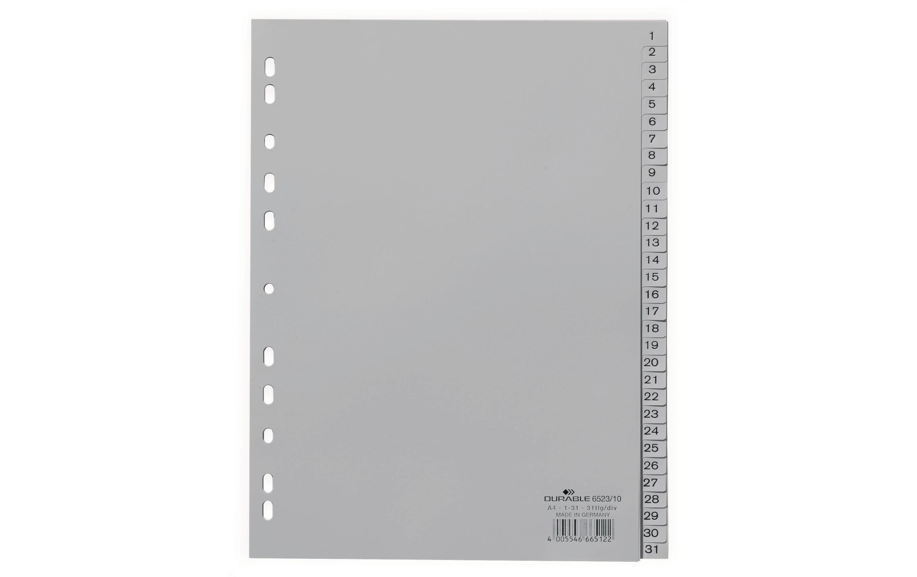 Durable Register PP geprägt 1-31 DIN A4, volldeckend, grau