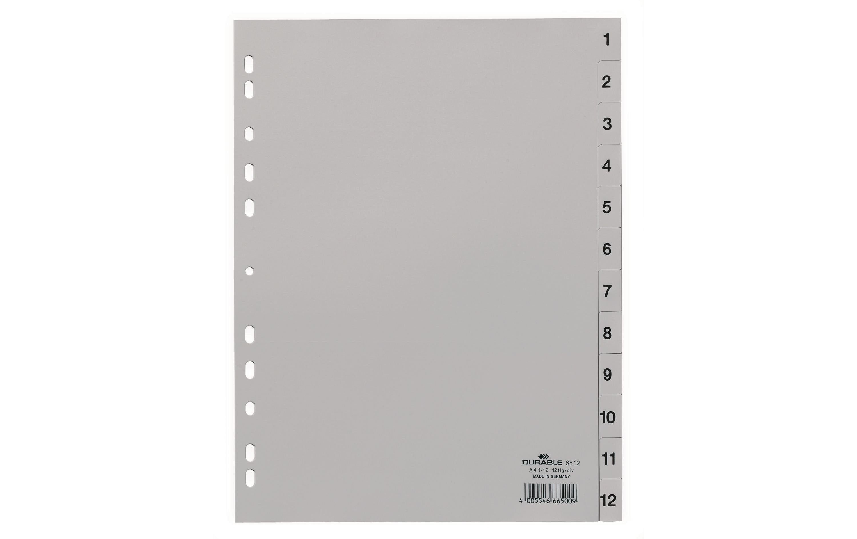 Durable Register PP geprägt 1-12 DIN A4, volldeckend, grau