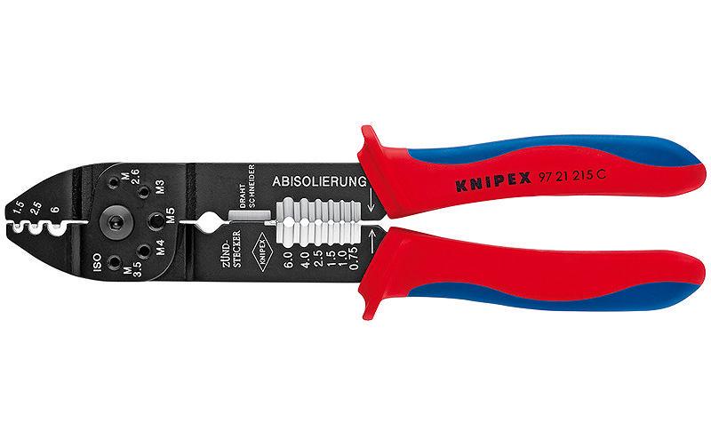 Knipex Crimpzange brüniert 215 mm für unisolierte Kabelschuhe/Steckverbinder