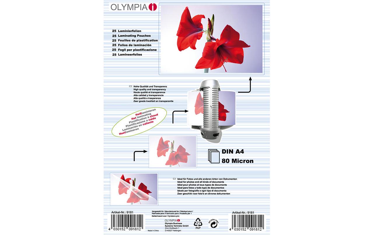 Olympia Laminierfolien DIN A4 80 Micron, Inhalt: 25 Stück