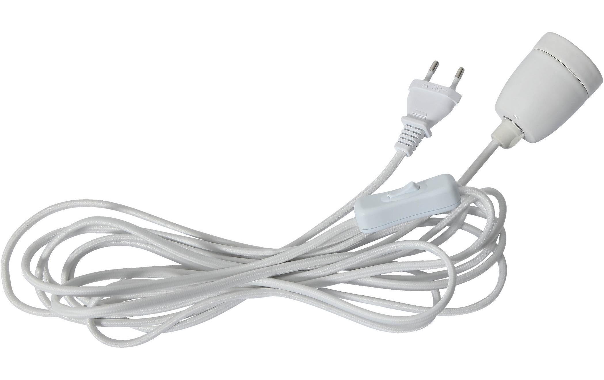 Kabelleuchte GLAZE m. Switch 5M E27 Weiss Textilkabel Indoor, 500cm x 6cm