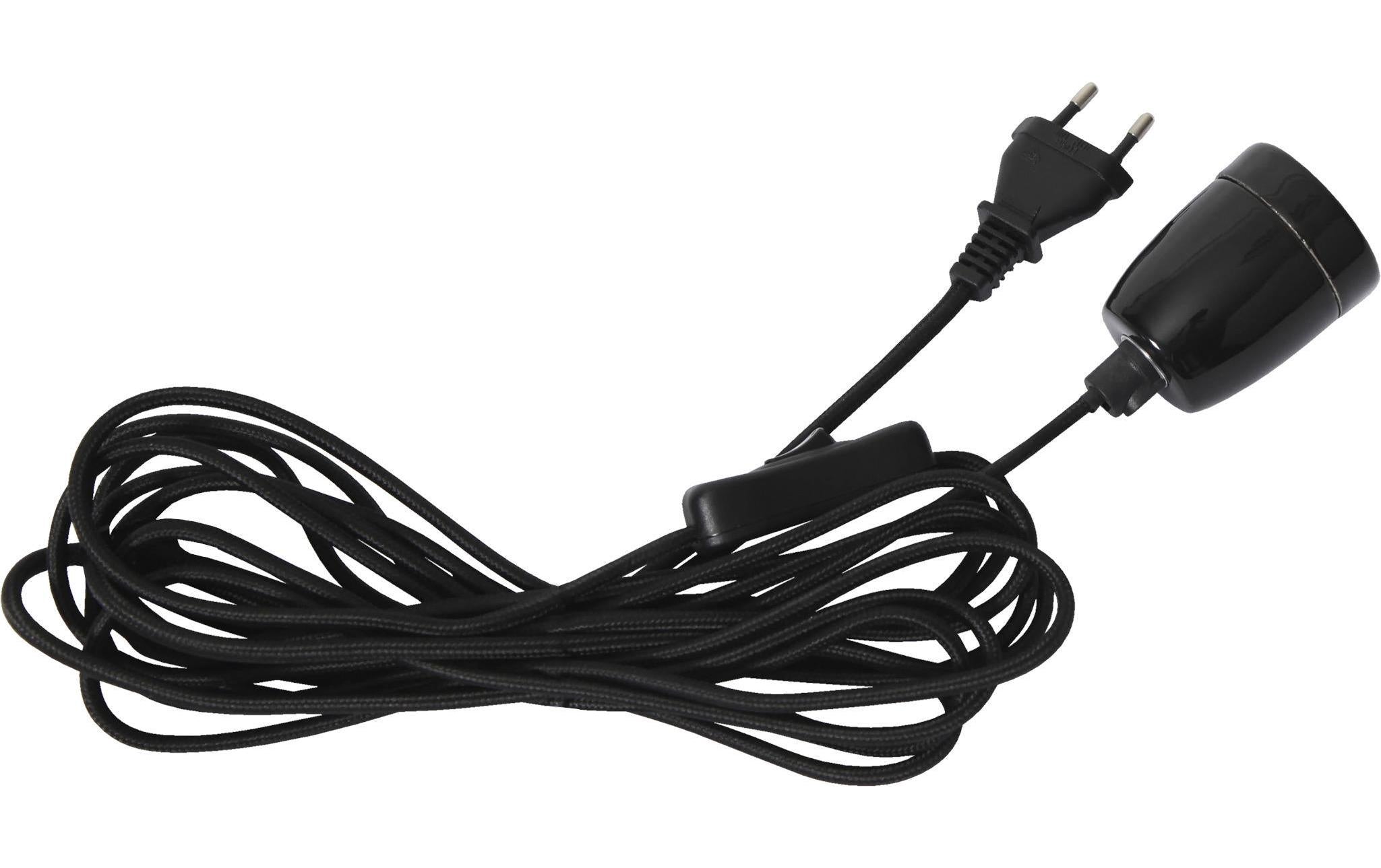 Kabelleuchte GLAZE m. Switch 5M E27 Schwarz Textilkabel Indoor, 500cm x 6cm