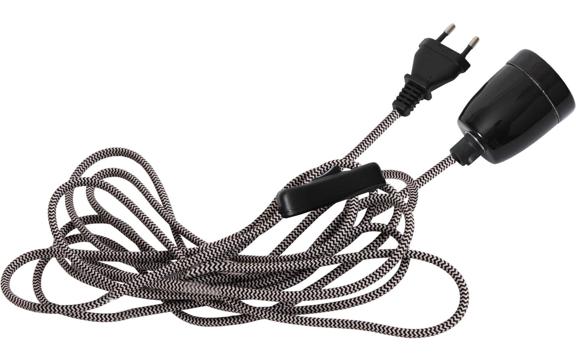 Kabelleuchte GLAZE m. Switch 5M E27 Grau Textilkabel Indoor, 500cm x 6cm