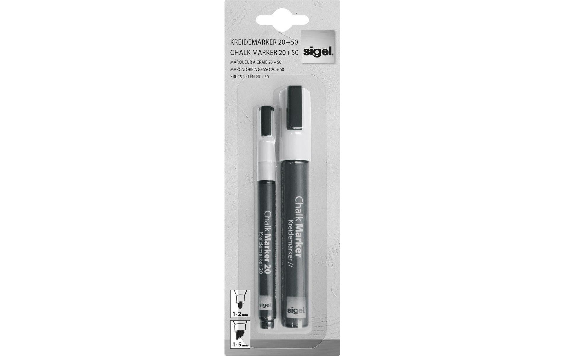 Sigel Kreidemarker 20+50 2erPack Rundspitze 1-2mm und Keilspitze 1-5mm