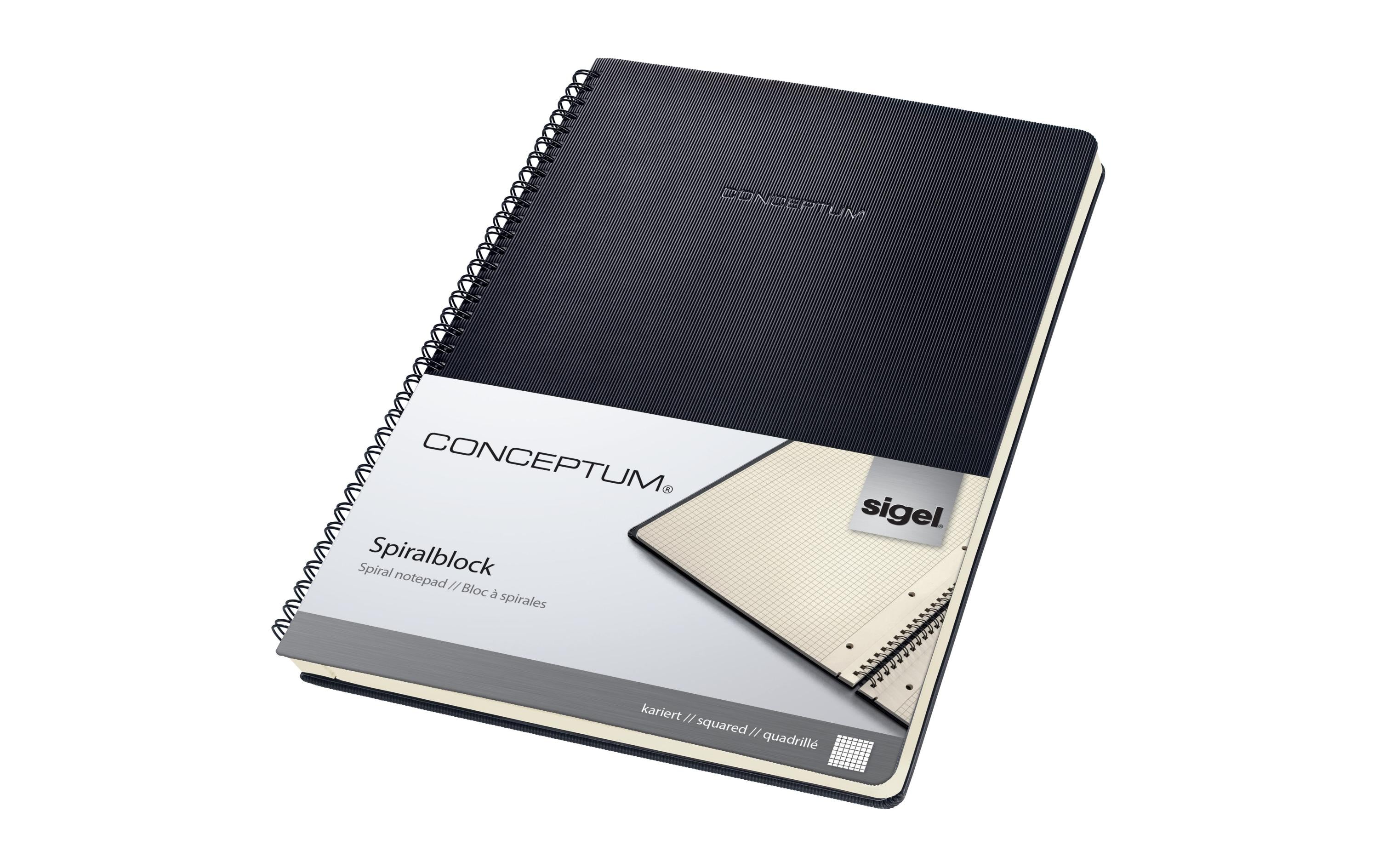 Sigel Conceptum Spiralblock Hardcover A4 160 Blatt kariert, 4-fach Lochung, schwarz
