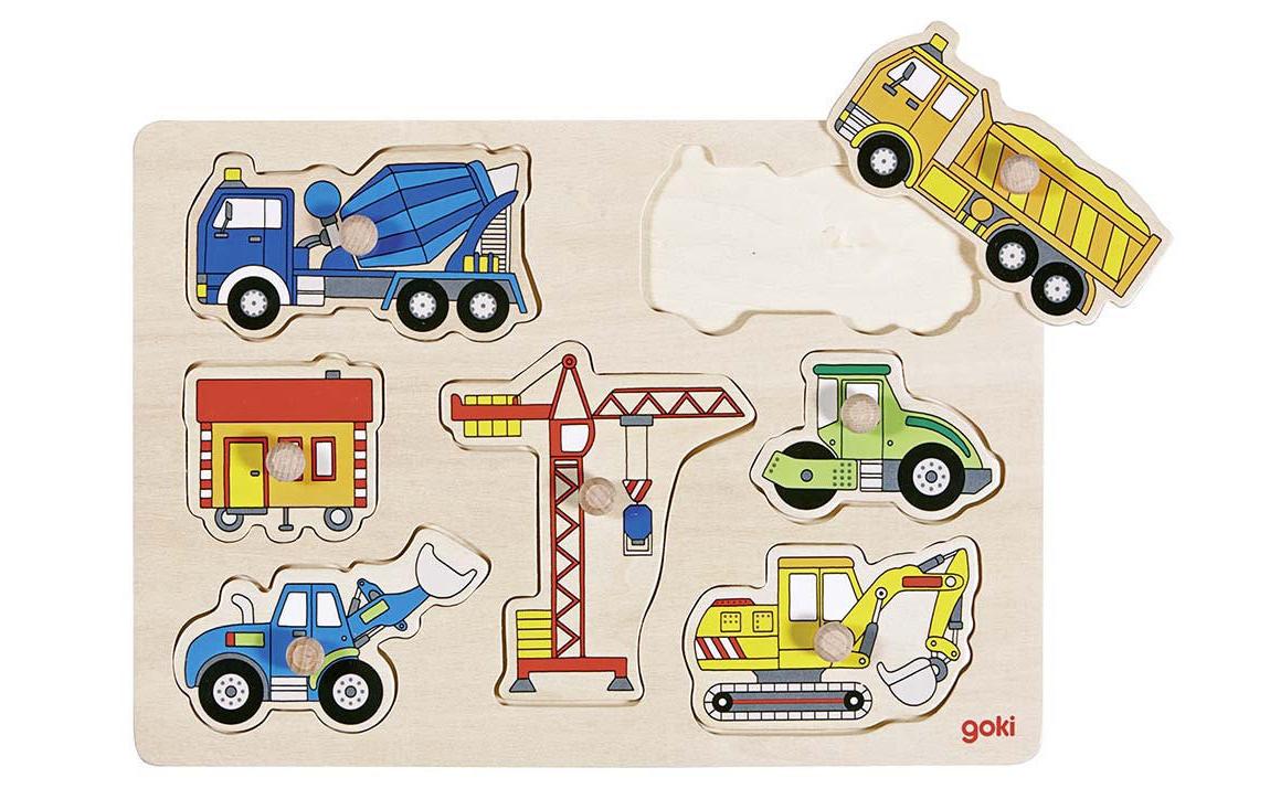 Goki Steckpuzzle Baufahrzeuge 30 x 21 cm, Holz, 7 Teile