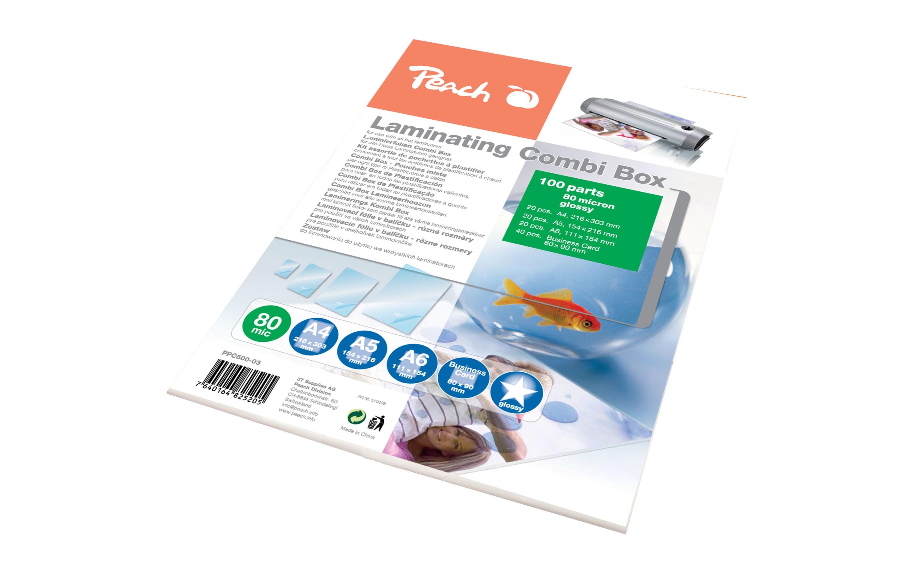 Peach Laminating Combi Box 20xA4,20xA5,20xA6,40xbusiness cards