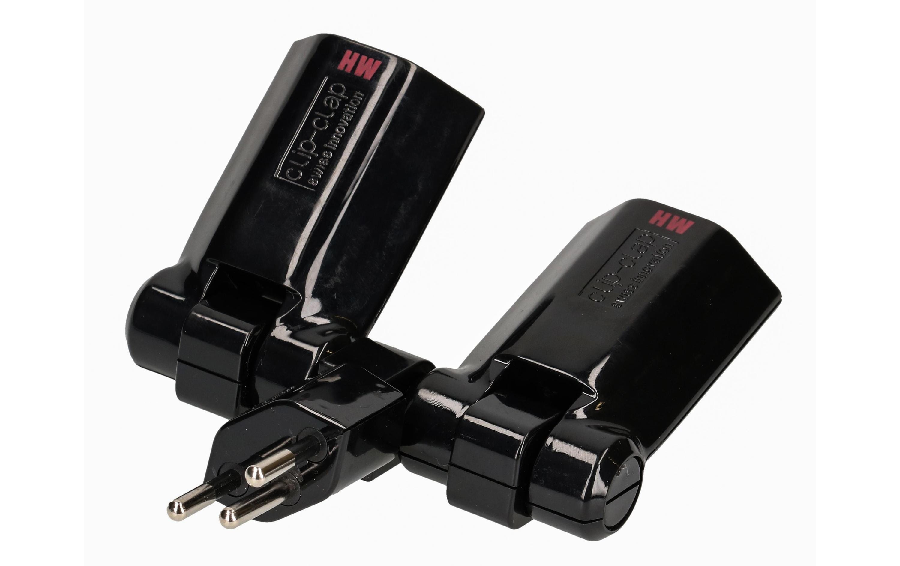 Abzweigstecker Clip-Clap 2xTyp13, schwarz einzeln klappbar 180° (vertikal)