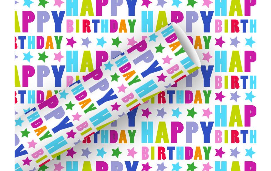 B+C Geschenkpapier 83g/m2, 70cm x 1.5 m Happy Birthday Sterne