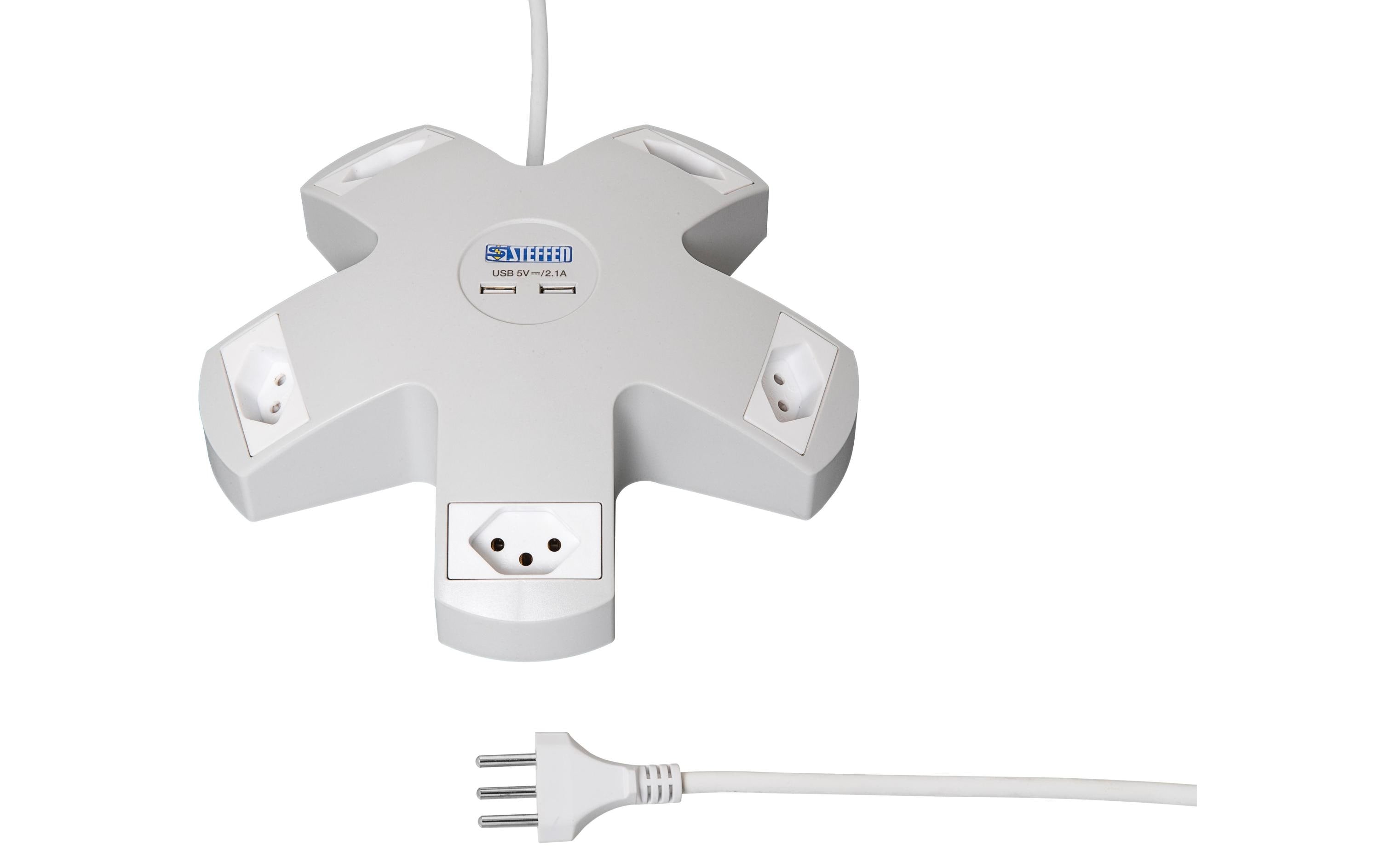 STEFFEN Steckerleiste STEBA VARIABL, 5xT13 2xUSB, 3m Kabel, weiss