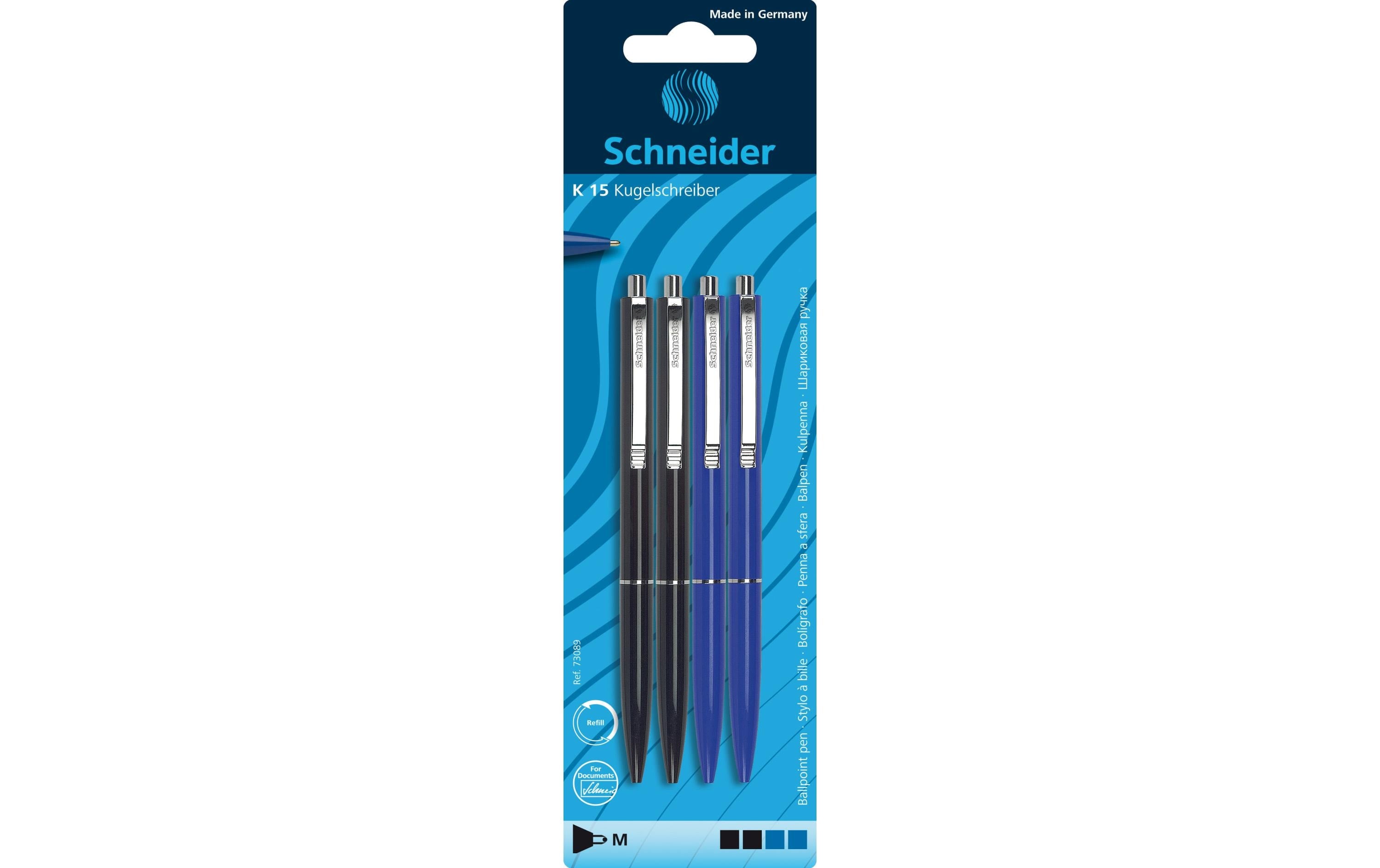 Schneider Kugelschreiber K15 4er-Set 2x schwarz, 2x blau