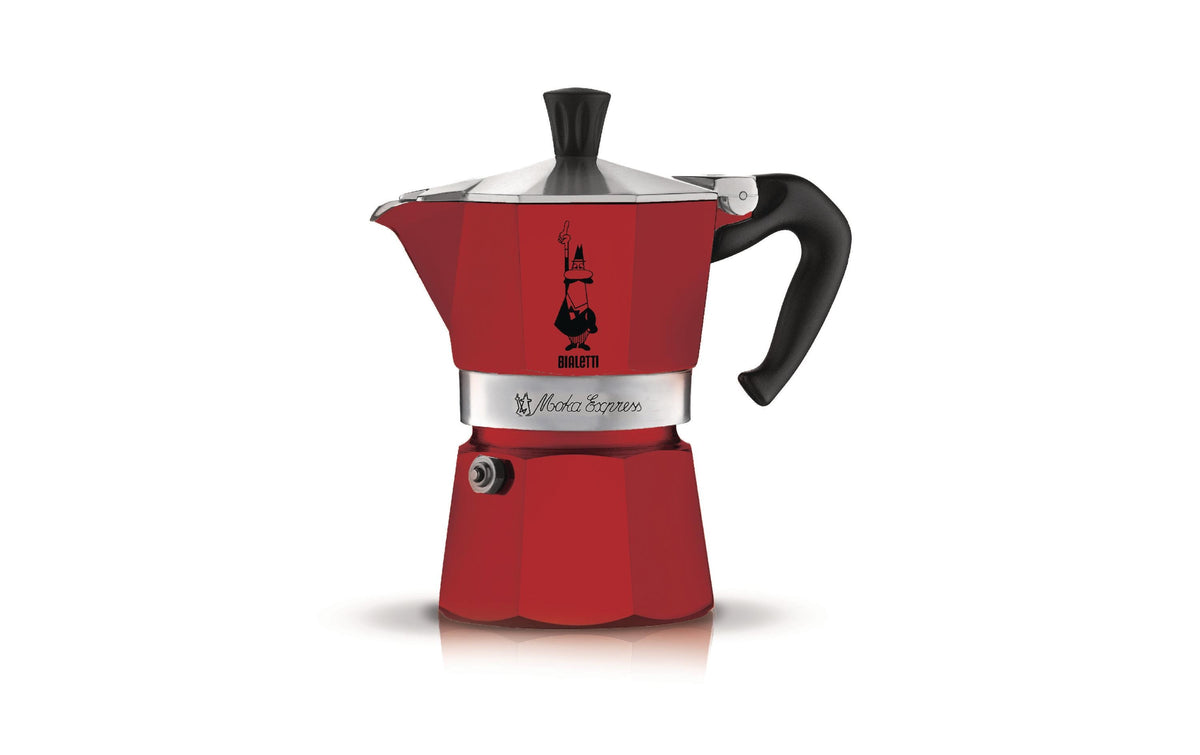 Bialetti Moka Express für 6 Tassen rot Aluminium poliert