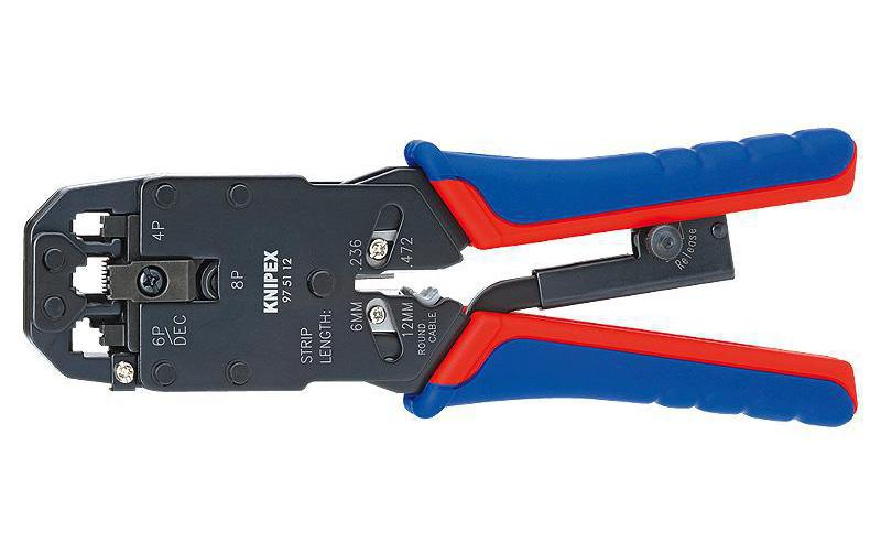 Knipex Crimpzange für Westernstecker 200 mm brüniert Mehrkomponenten-Hüllen