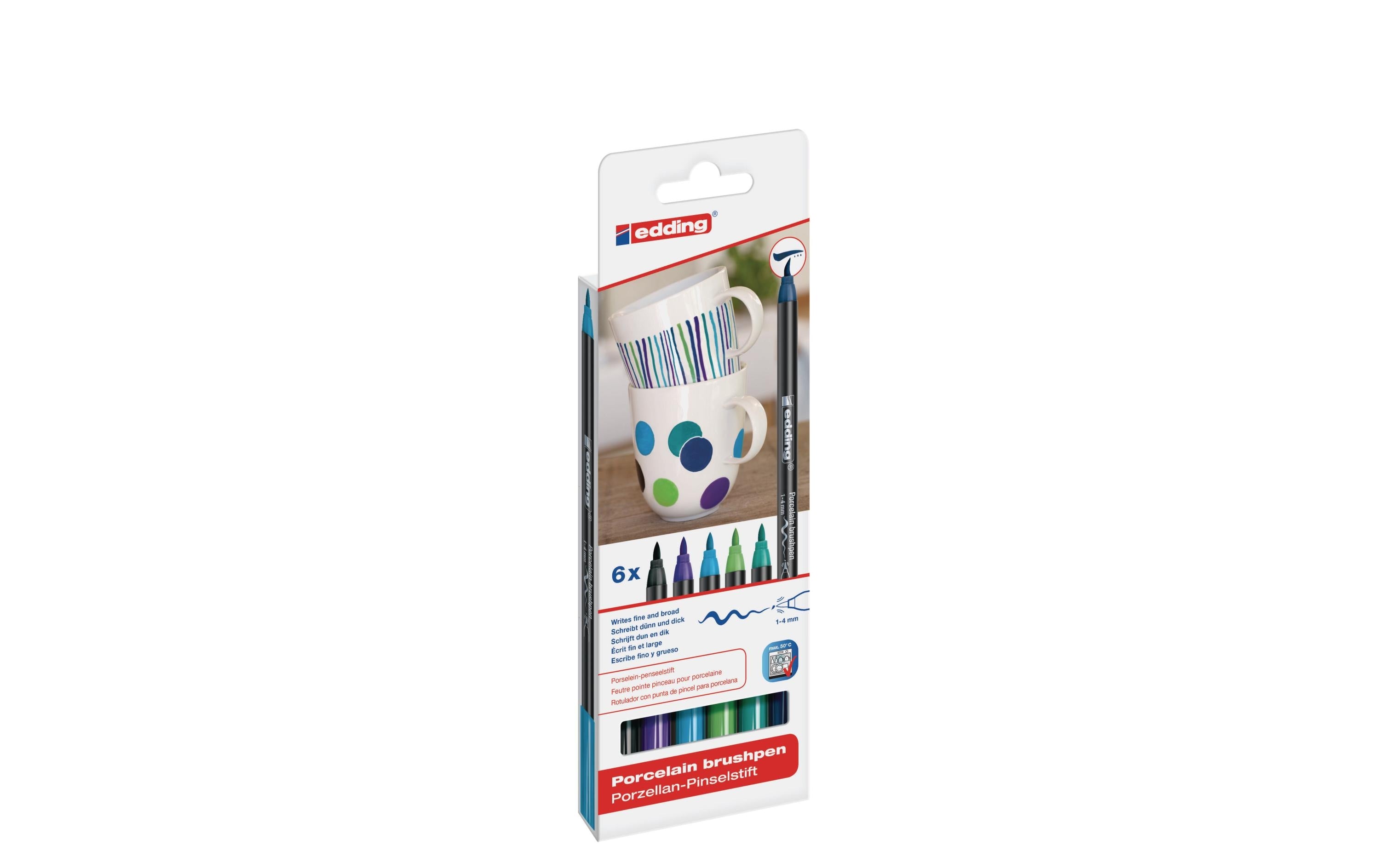 Edding Porzellanmarker 4200 Cool 6er-Set 1-4mm, 6 kühle Farben