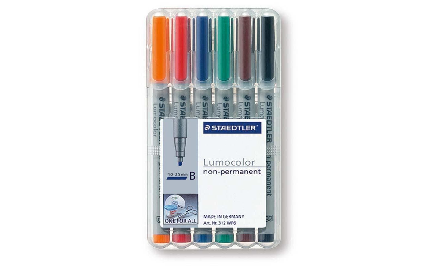 STAEDTLER 312 Folienstift Lumocolor B 6St non-permanent, B-Spitze, ca. 1.0 mm-2.5 mm