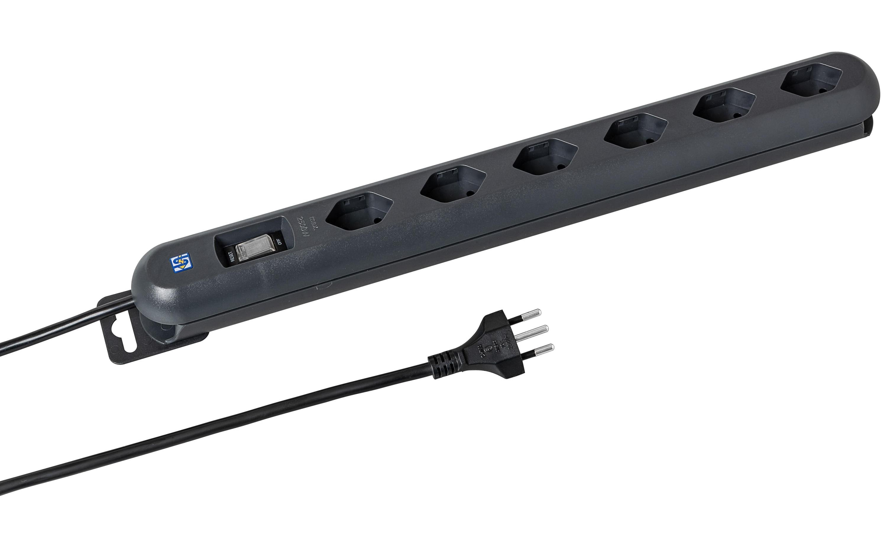 STEFFEN STEBA LINEA Steckerleiste 6xT13 Steckdosen quer, schwarz, 3m Kabel, Magnet