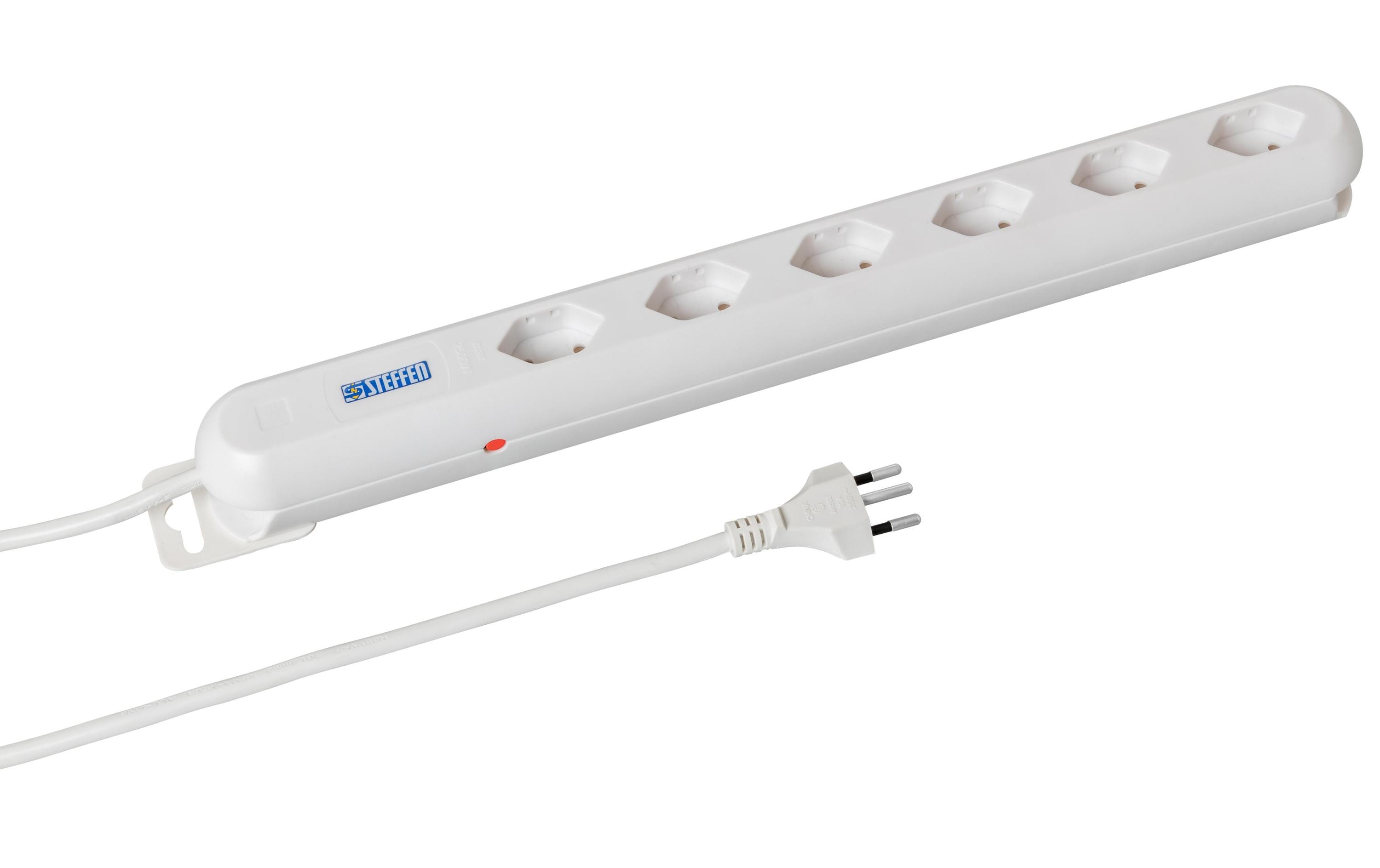 STEFFEN STEBA LINEA Steckerleiste 6xT13 Steckdosen quer, weiss, 3m Kabel, Magnet