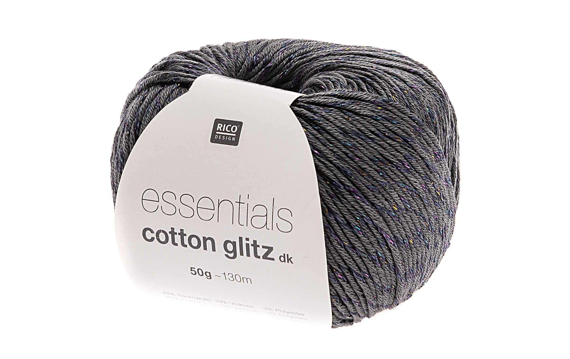 RICO Essentials Cotton Glitz DK, anthrazit 50 g, 130 m, 78 % CO, 19 % VI, 3 % PE