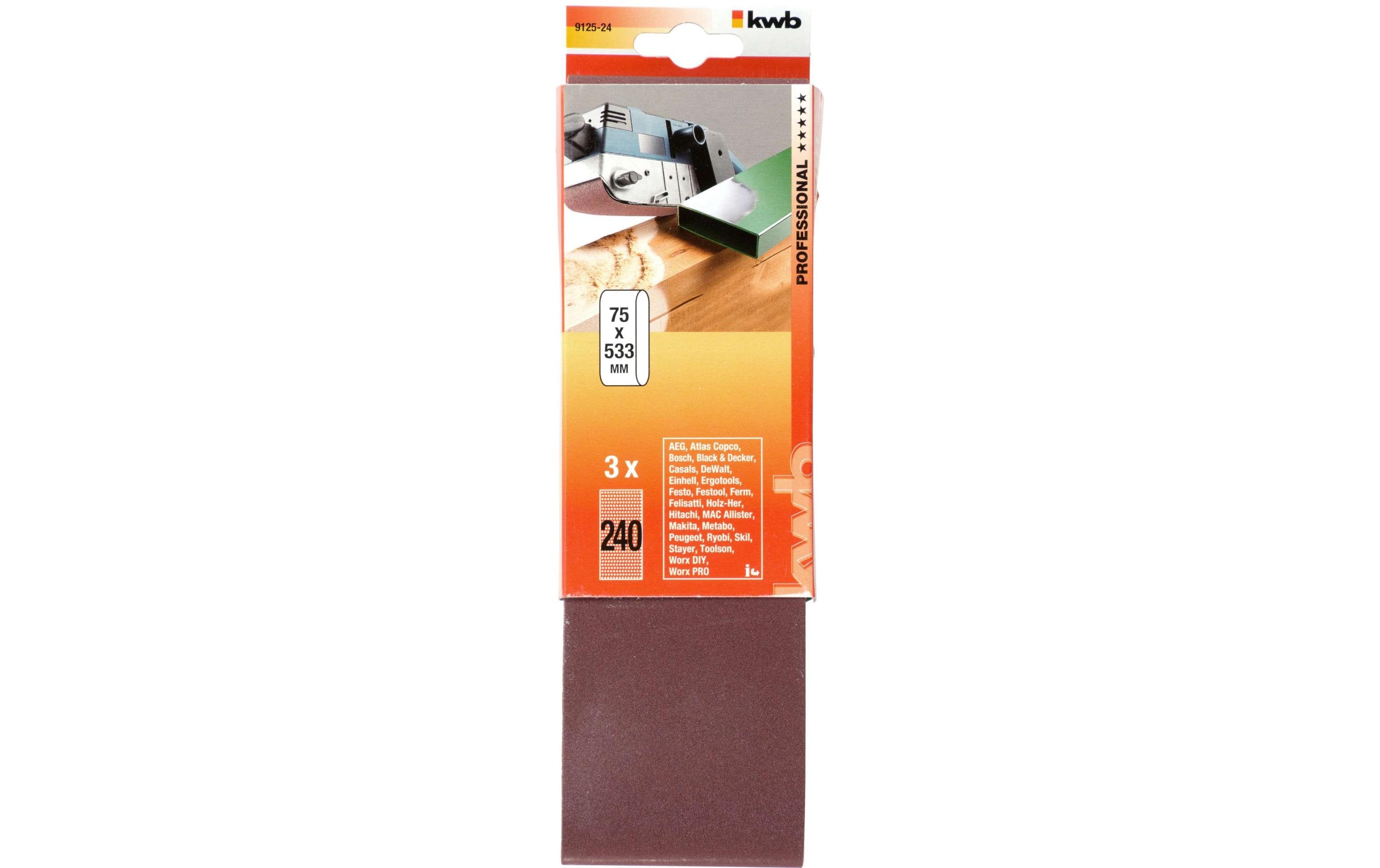 kwb 3 Schleifbänder 75X533 K 240