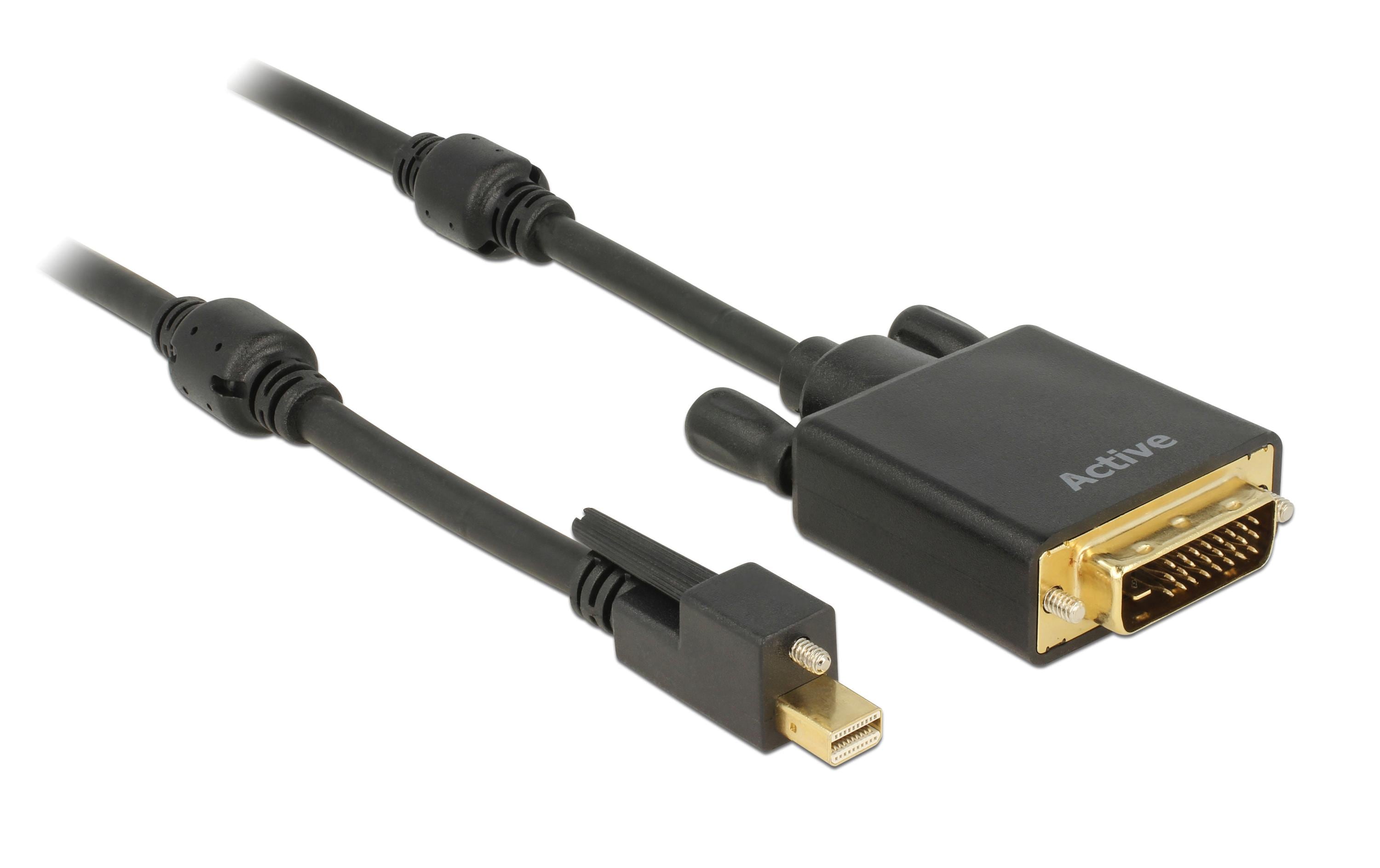 Delock Mini-DP - DVI-D, aktiv, 4K, 2m Schwarz, Mini-DP mit Schraube