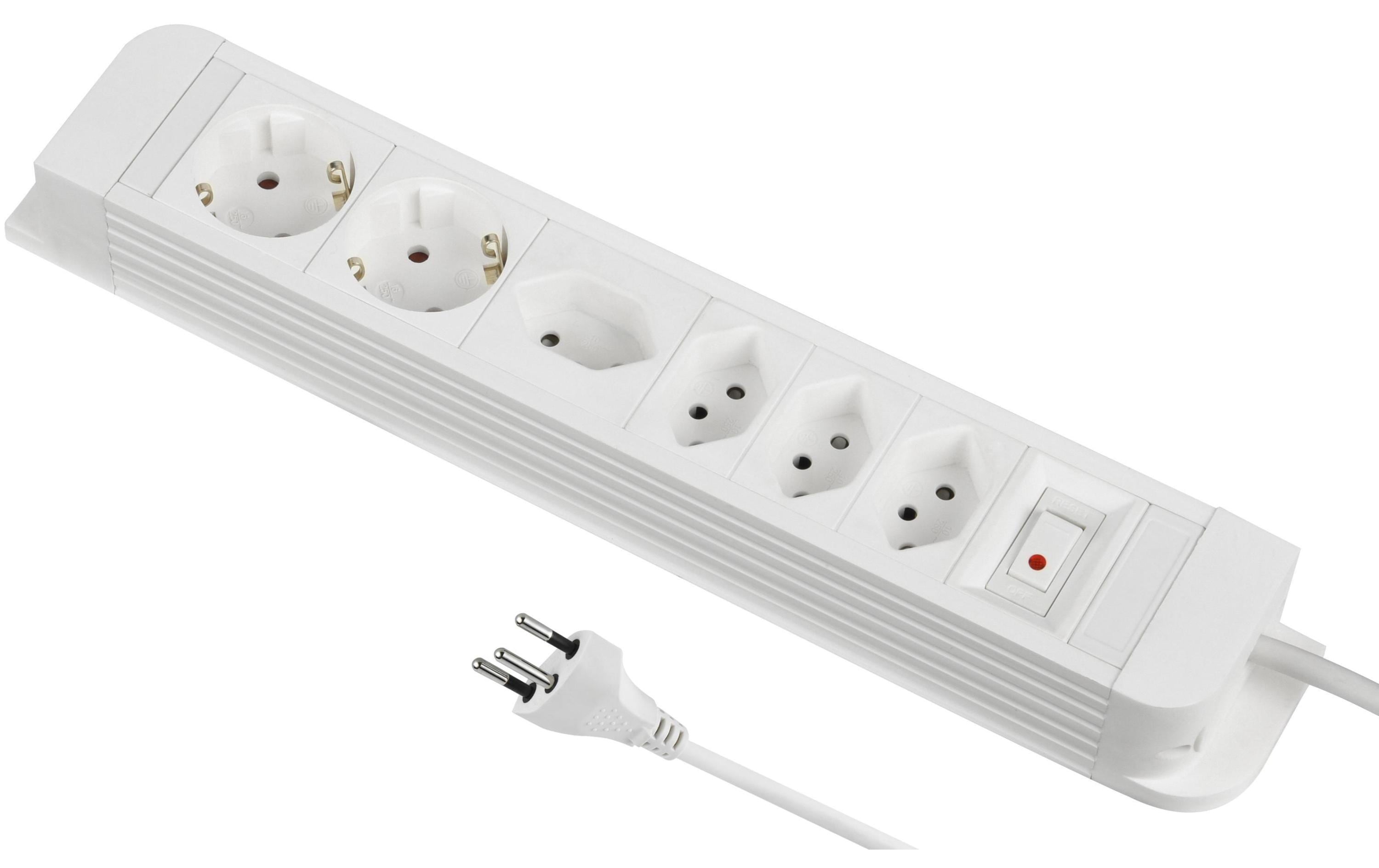 Steckdosenleiste Plus 5xT13 1xQuer 2x Schuko, 1.5m Kabel, weiss