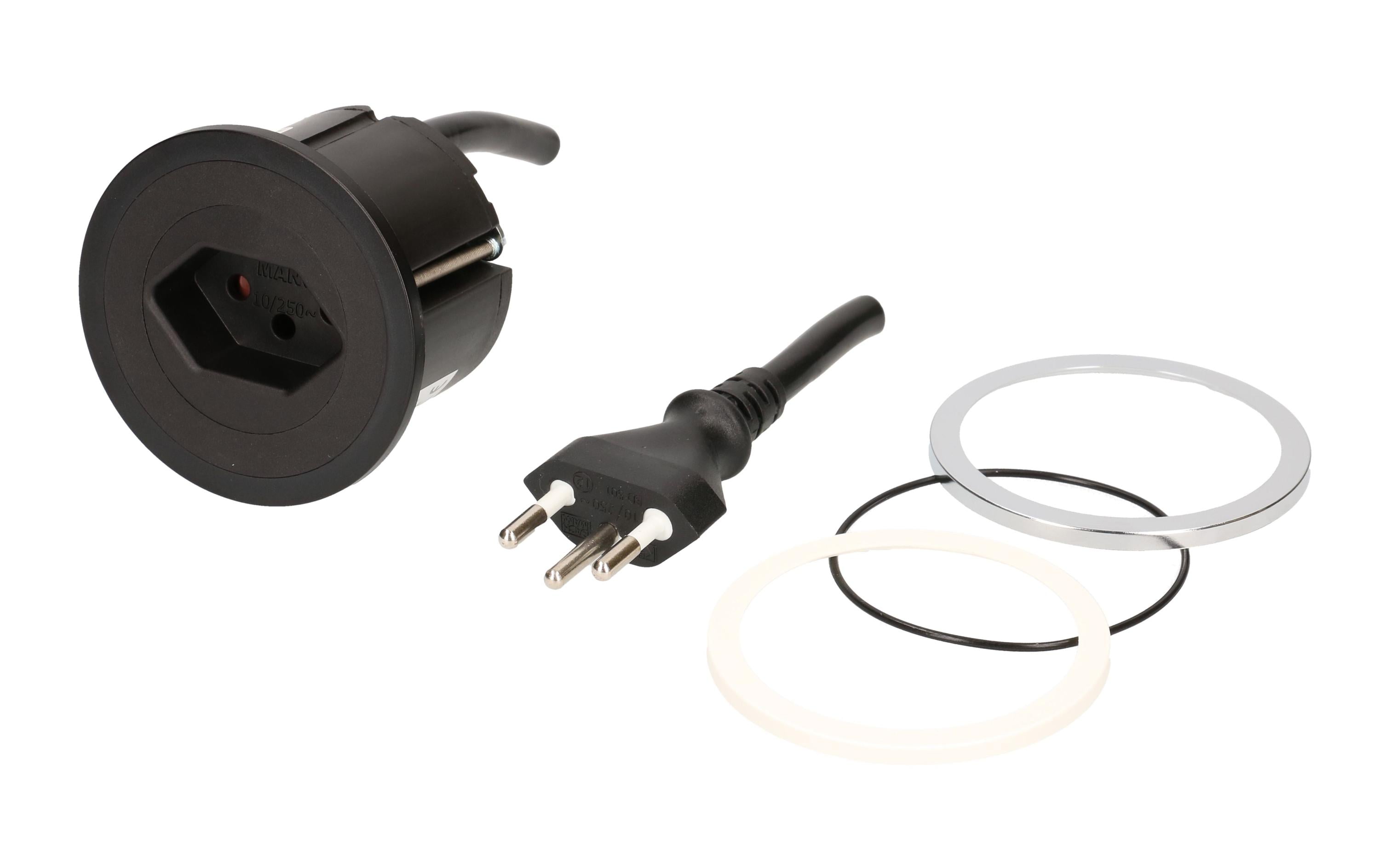 Bachmann PIX Design-Einbausteckdose 1x T13, mit 2m Kabel und T12 Stecker