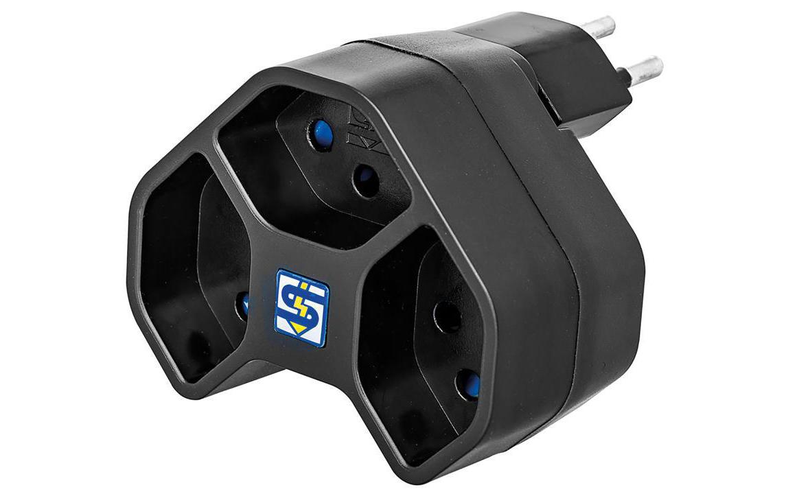 Steffen Manta Abzweigstecker 3xT13 schwarz, sternförmig, drehbar, mit KS