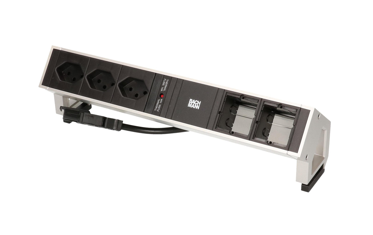 Steckdosenleiste DESK 2, 3xT13, 2xCustom 2xAbdeckung leer, GST18 Stromein-& ausgang