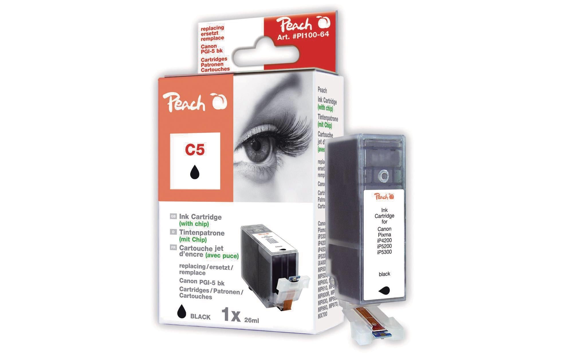 Peach Tinte Canon PGI-5bk black mit Chip zu iP 5300/5200/5200R, 26ml