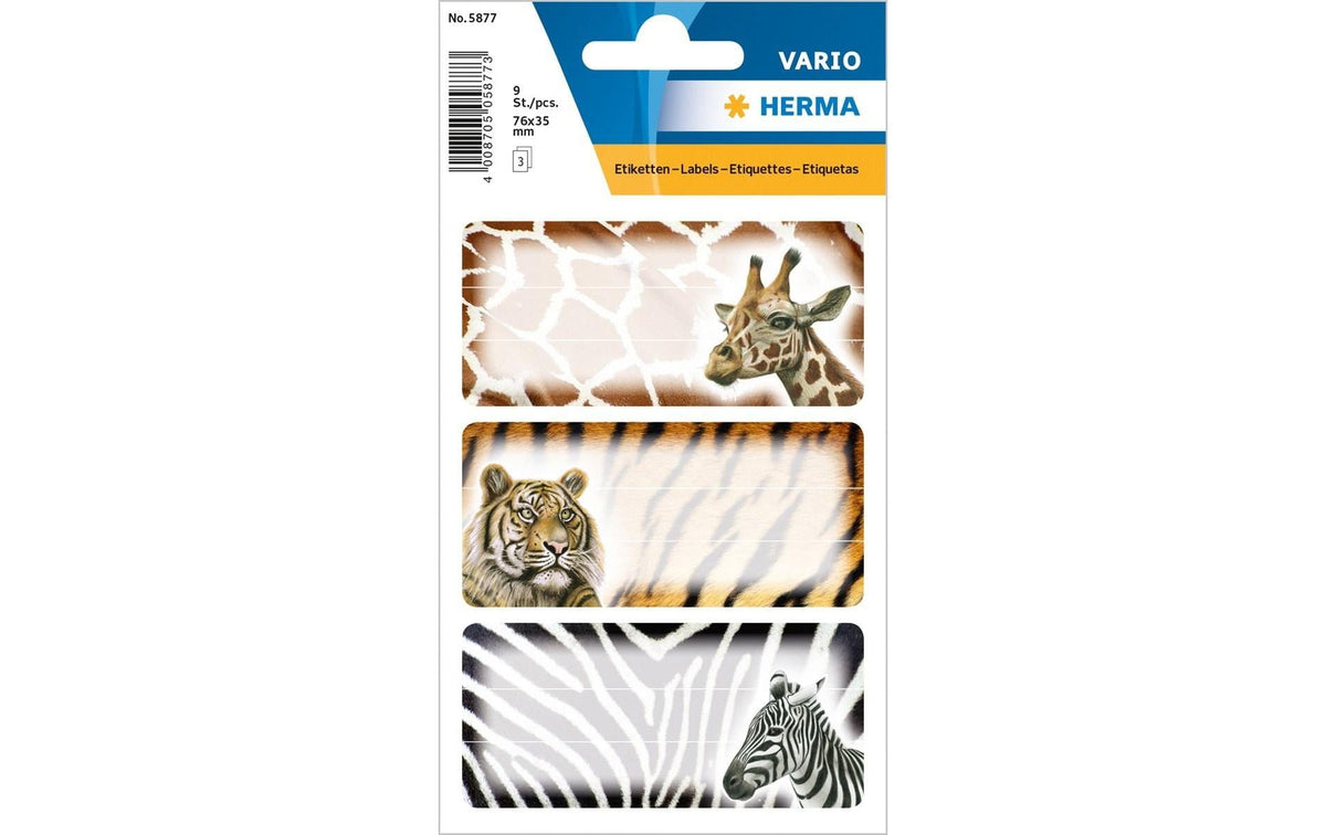 Herma Schuletiketten Afrikanische Tiere 9 Etiketten, 3 Blatt