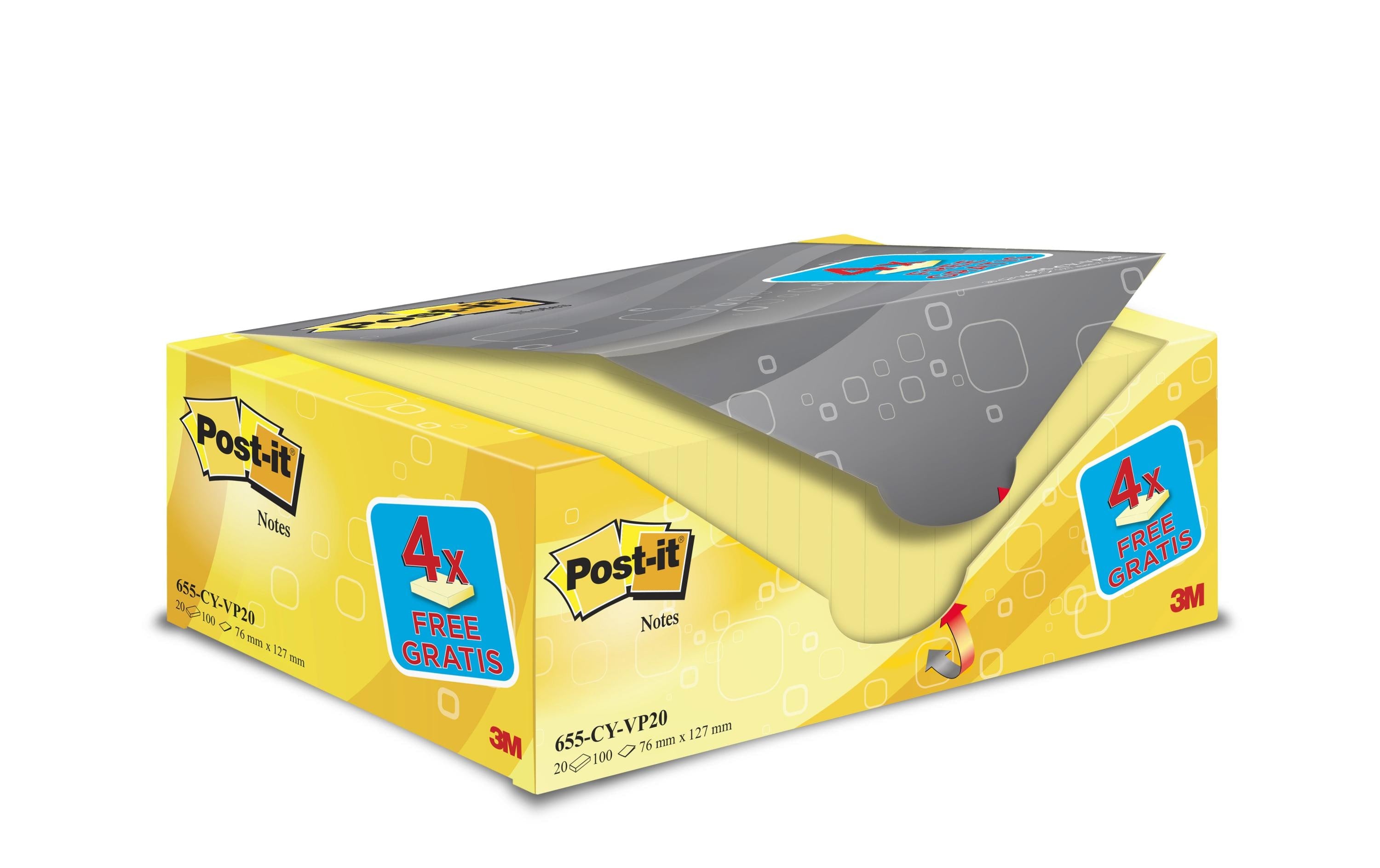 3M Post-it Haftnotiz gelb 20 Blöcke à 100 Blatt, 127 mm x 76 mm