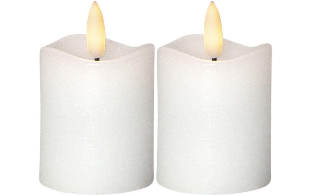 Star Trading LED Pillar Kerze 2er Pack Indoor, Weiss, 7.5cm Höhe, Timerfunktion