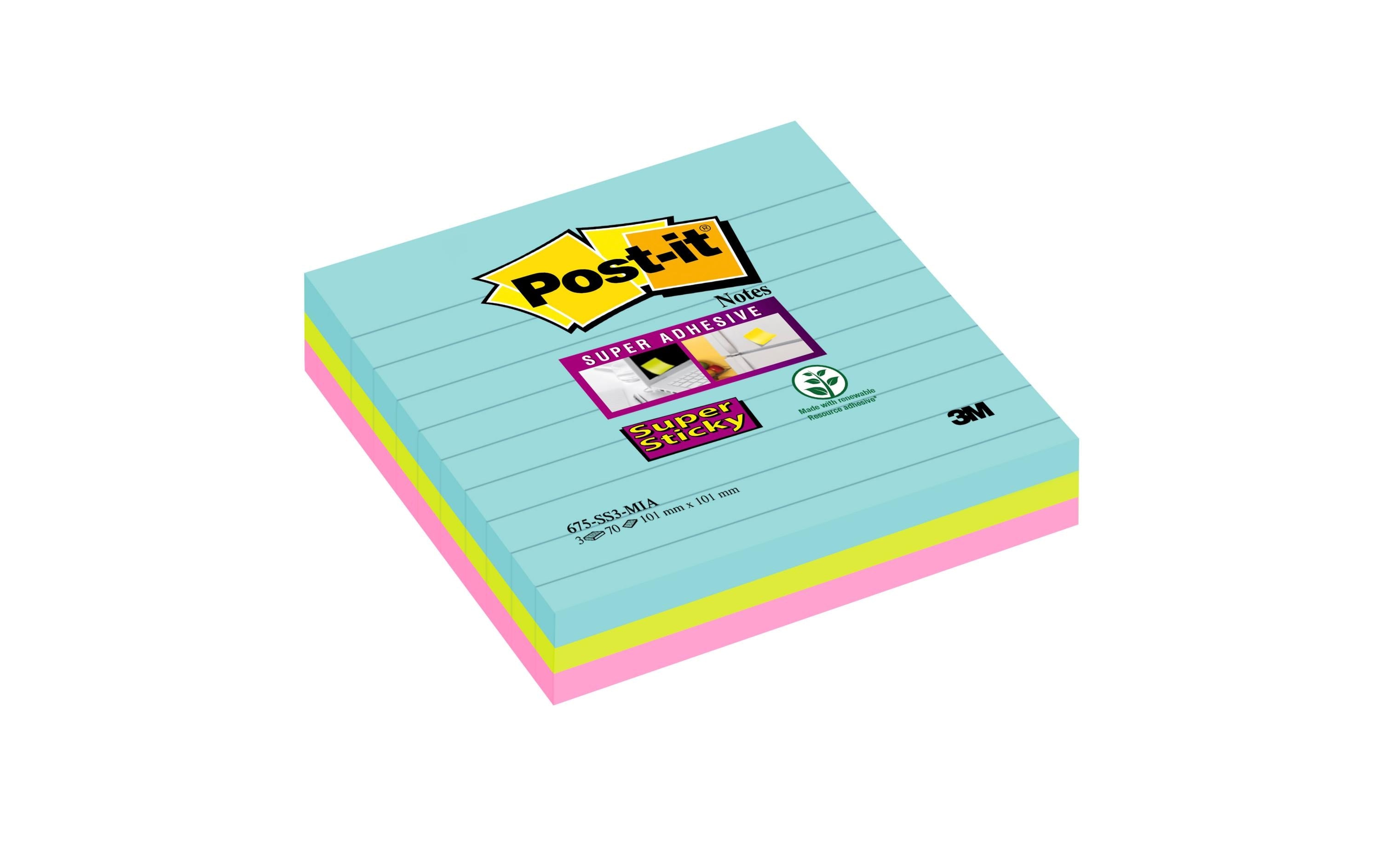 3M Post-it Super Sticky Grossformate Miami 3 Blöcke à 70 Blatt , 101 x 101 mm