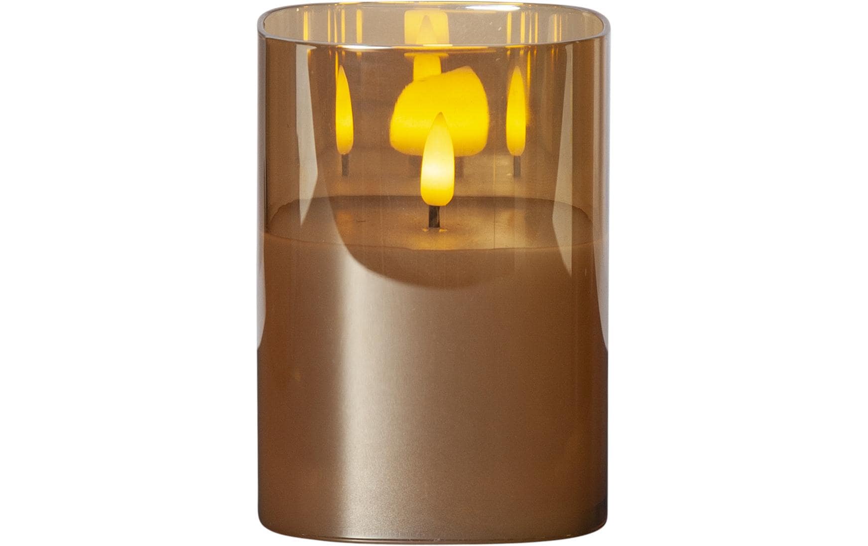 Star Trading LED Pillar Kerze Flamme Indoor, Bernstein, 12.5cm Höhe, Timer