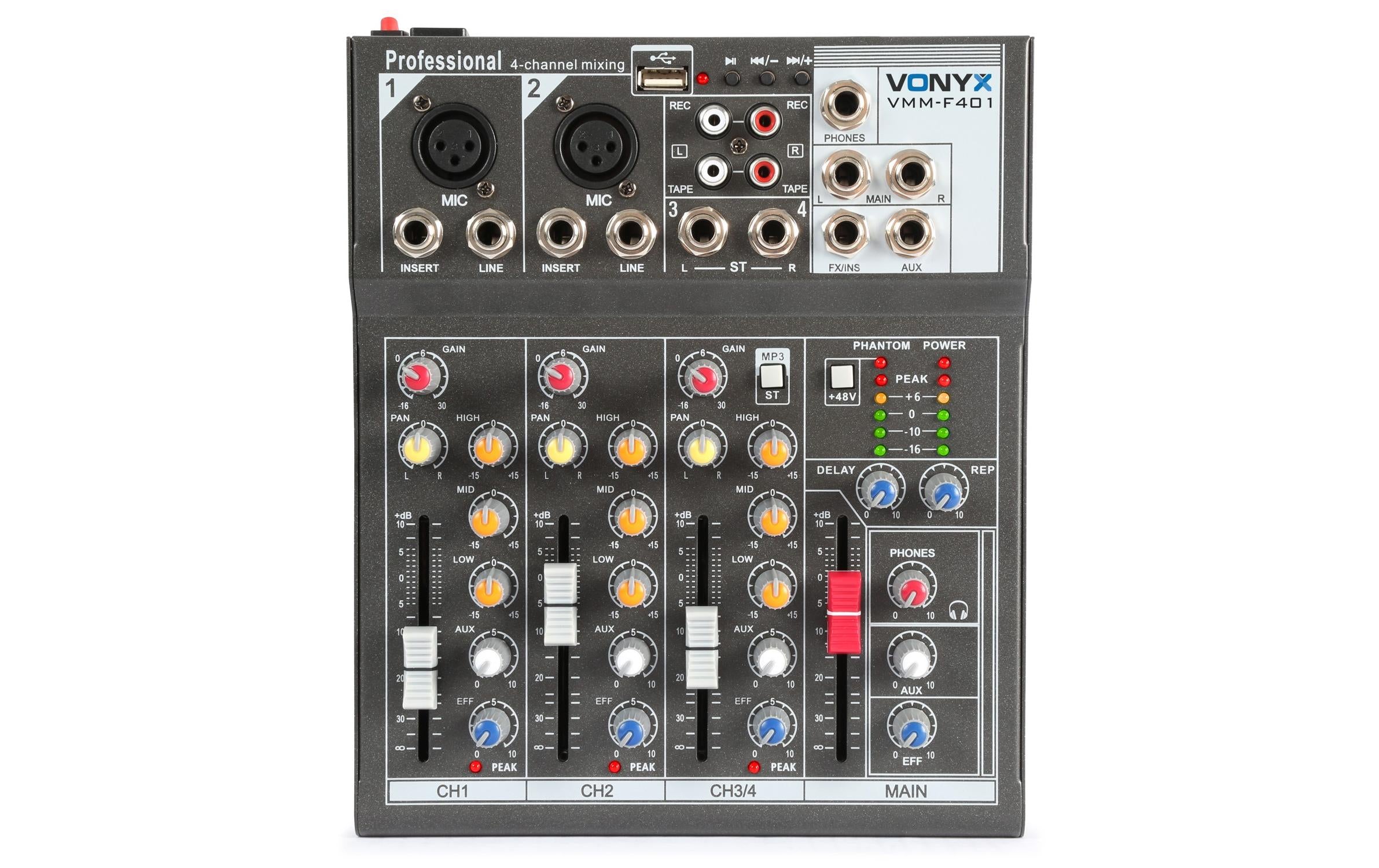 Vonyx VMM-F401 4-Kanal Mixer, MP3, Echo